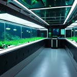 **

>Luminous underwater research lab interior, showcasing advanced hydroponics, algae farms, and water purification systems.  Transparent walls reveal deep-sea bioluminescent life, creating a harmonious blend of technology and nature.  Focus on sustainable resource utilization and a hopeful, futuristic aesthetic.

**