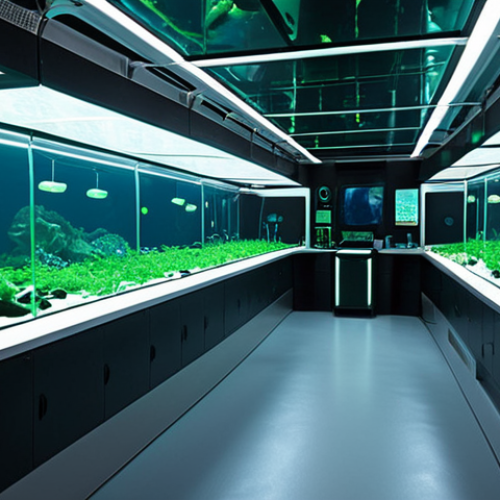 **

>Luminous underwater research lab interior, showcasing advanced hydroponics, algae farms, and water purification systems.  Transparent walls reveal deep-sea bioluminescent life, creating a harmonious blend of technology and nature.  Focus on sustainable resource utilization and a hopeful, futuristic aesthetic.

**