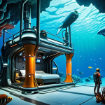 **

*   **Prompt:** Futuristic underwater habitat nestled near a vibrant hydrothermal vent, teeming with bioluminescent deep-sea creatures. Focus on advanced engineering, sustainable energy sources, and a sense of human exploration. Include ROVs.

**